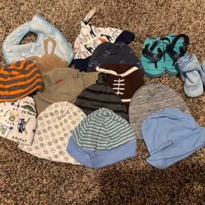 Nah boy hats, bib and 2 pair of shoes.